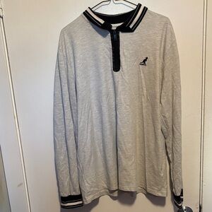 Kangol Gray Long Sleeve Polo Shirt with Black Accents
